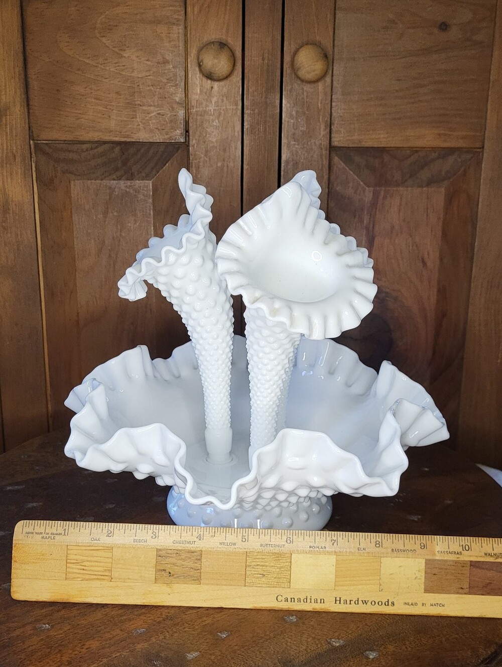 Fenton White Hobnail Milk Glass Epergne Centerpiece - Picture 6 of 12
